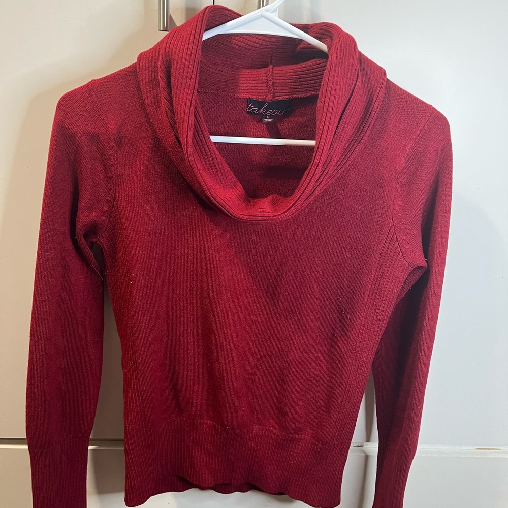 Takeout Women's Cowl Neck Sweater in Rich Red